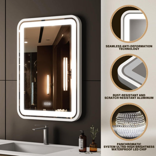 US Local Bathroom Vanity Mirror With Light For Wall Smart LED Frame Makeup Mirror For Over Sink Dimmable 3 Colors Temperature Anti-Fog Memory Function Vertical & Horizontal