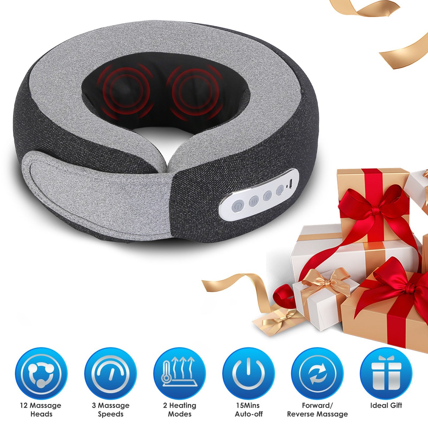 US Local 1 Pc 2 In 1 Neck Massager Pillow With Heat Electric Memory Foam Travel Pillow Shiatsu Neck Massager With 3 Speeds Timer For Home Office Travel