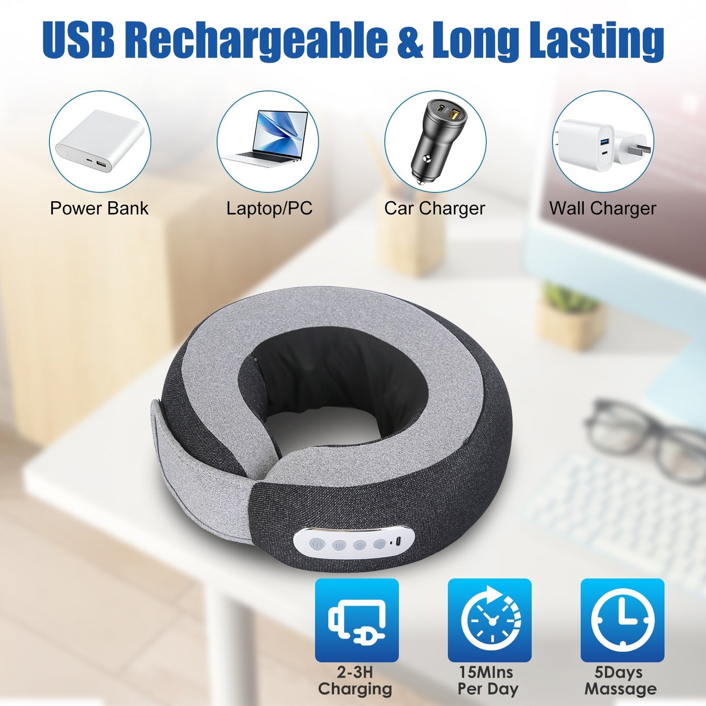 US Local 1 Pc 2 In 1 Neck Massager Pillow With Heat Electric Memory Foam Travel Pillow Shiatsu Neck Massager With 3 Speeds Timer For Home Office Travel