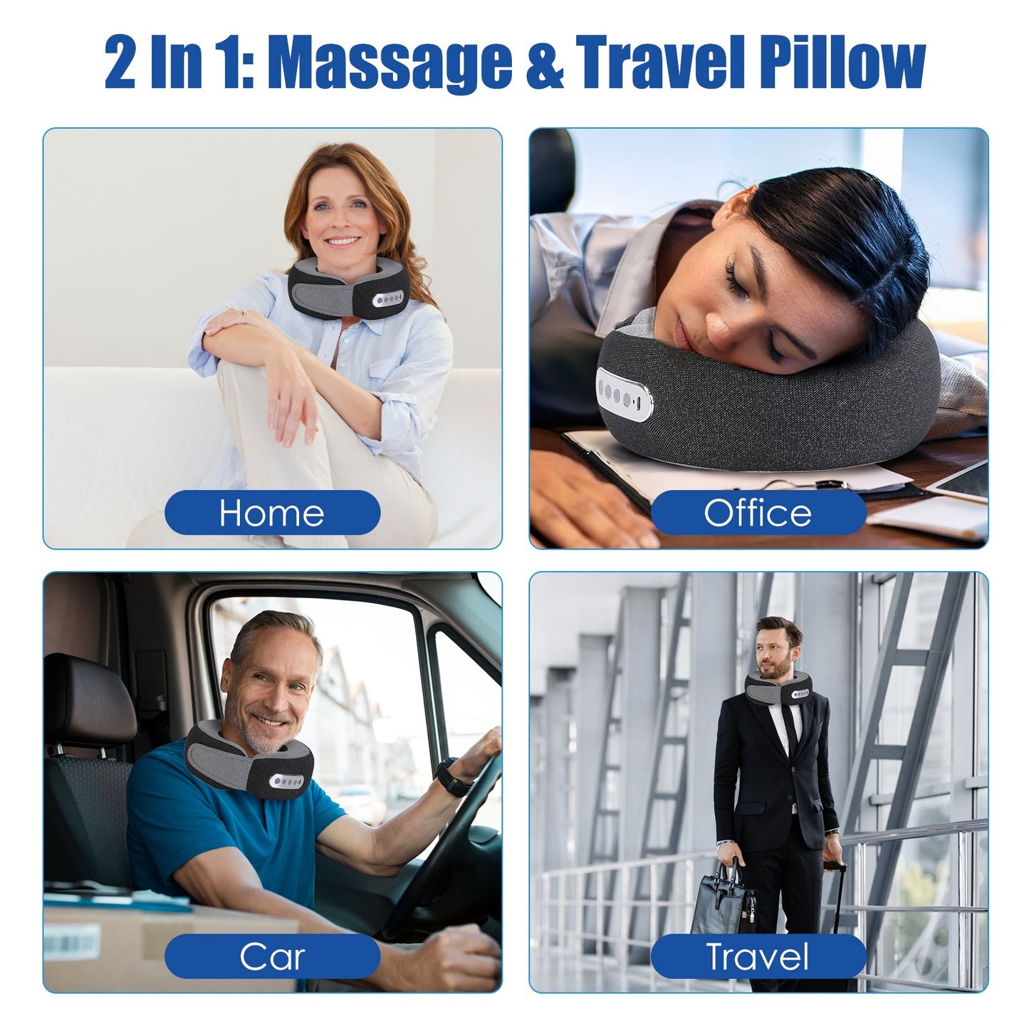 US Local 1 Pc 2 In 1 Neck Massager Pillow With Heat Electric Memory Foam Travel Pillow Shiatsu Neck Massager With 3 Speeds Timer For Home Office Travel