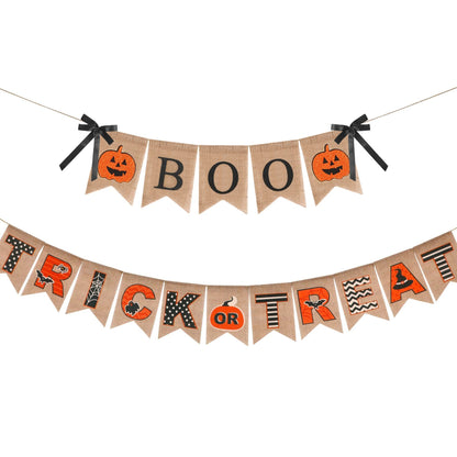 US Local Halloween Burlap Banner Halloween Party Mantel Wall Hanging Supplies For Home Farmhouse Patio