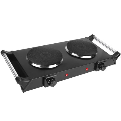 US Local Black-White Options -- 2000W Electric Dual Burner Portable Coil Heating Hot Plate Stove Countertop RV Hotplate With 5 Temperature Adjustments Portable Handles