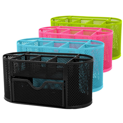 US Local 1Pc Metal Mesh Pencil Holders Desk Organizer With 9 Compartment Pen Holder Storage