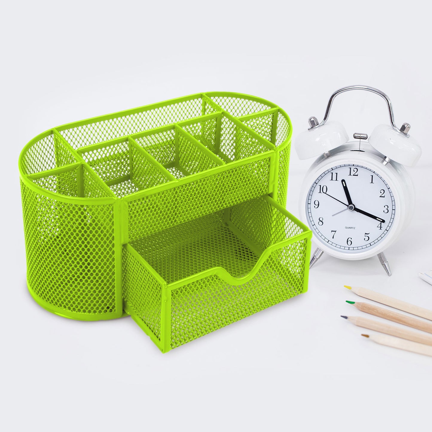 US Local 1Pc Metal Mesh Pencil Holders Desk Organizer With 9 Compartment Pen Holder Storage
