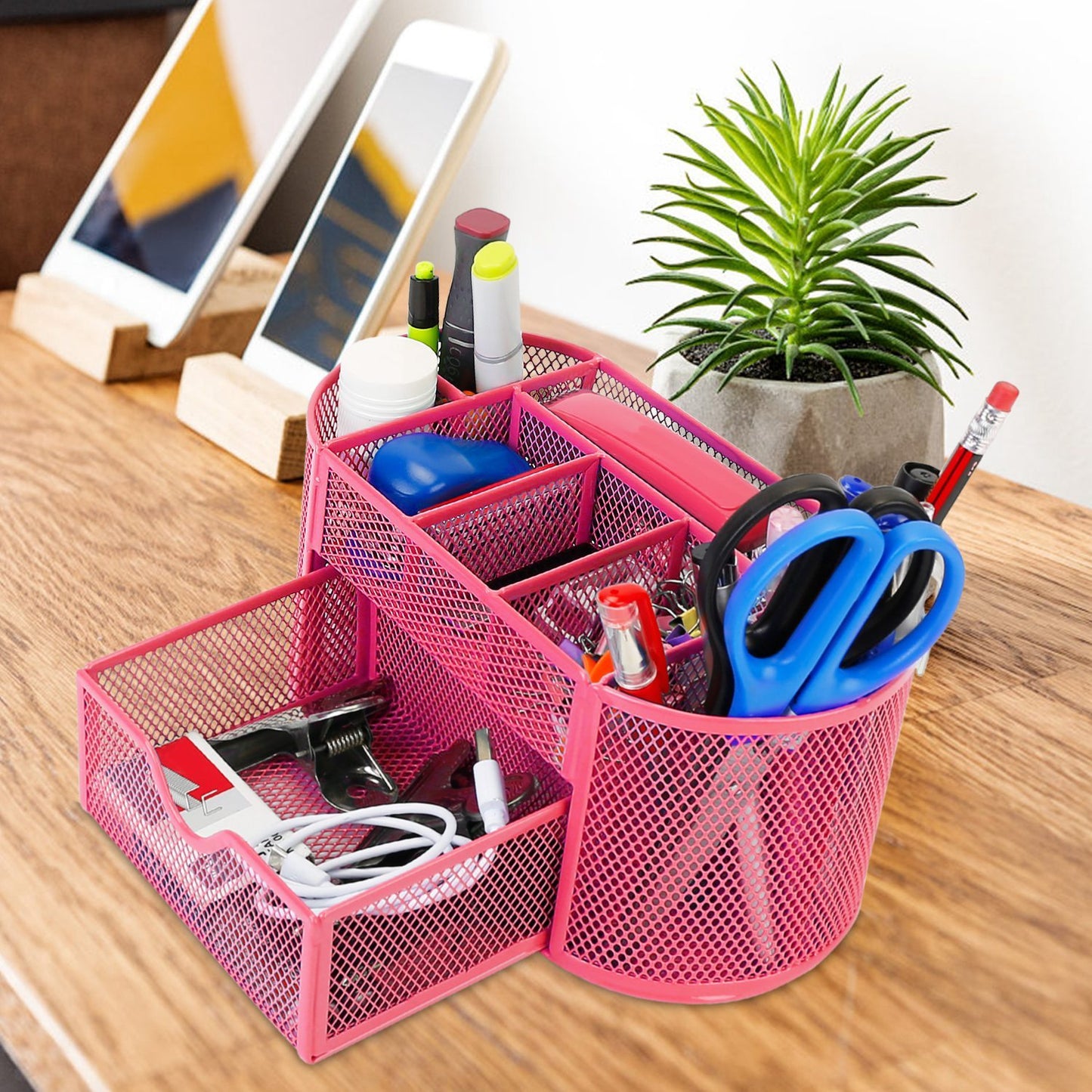 US Local 1Pc Metal Mesh Pencil Holders Desk Organizer With 9 Compartment Pen Holder Storage