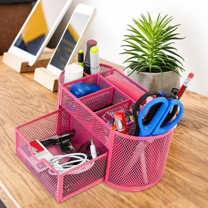 US Local 1Pc Metal Mesh Pencil Holders Desk Organizer With 9 Compartment Pen Holder Storage