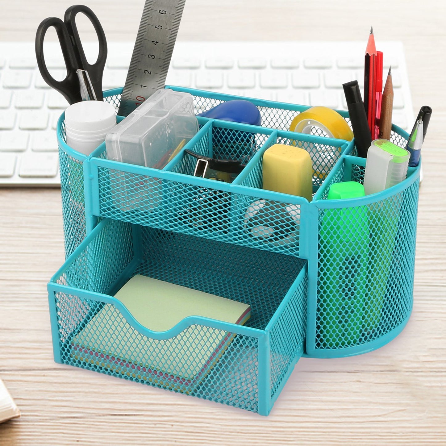 US Local 1Pc Metal Mesh Pencil Holders Desk Organizer With 9 Compartment Pen Holder Storage