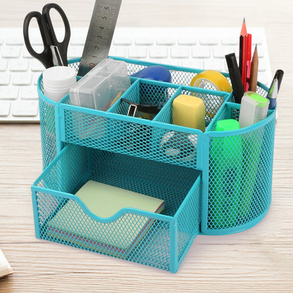 US Local 1Pc Metal Mesh Pencil Holders Desk Organizer With 9 Compartment Pen Holder Storage