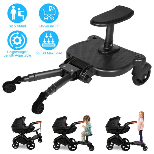 US Local 1Pc 2 In 1 Universal Stroller Board Sit & Stand Buggy Wheeled Board Toddler Stroller Attachment With Detachable Seat For 3-7 Years Old