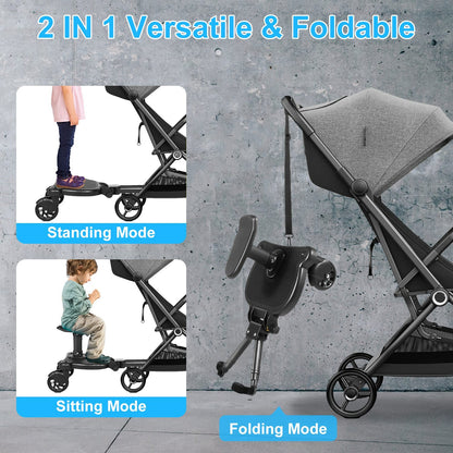 US Local 1Pc 2 In 1 Universal Stroller Board Sit & Stand Buggy Wheeled Board Toddler Stroller Attachment With Detachable Seat For 3-7 Years Old