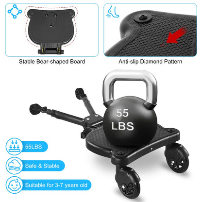 US Local 1Pc 2 In 1 Universal Stroller Board Sit & Stand Buggy Wheeled Board Toddler Stroller Attachment With Detachable Seat For 3-7 Years Old