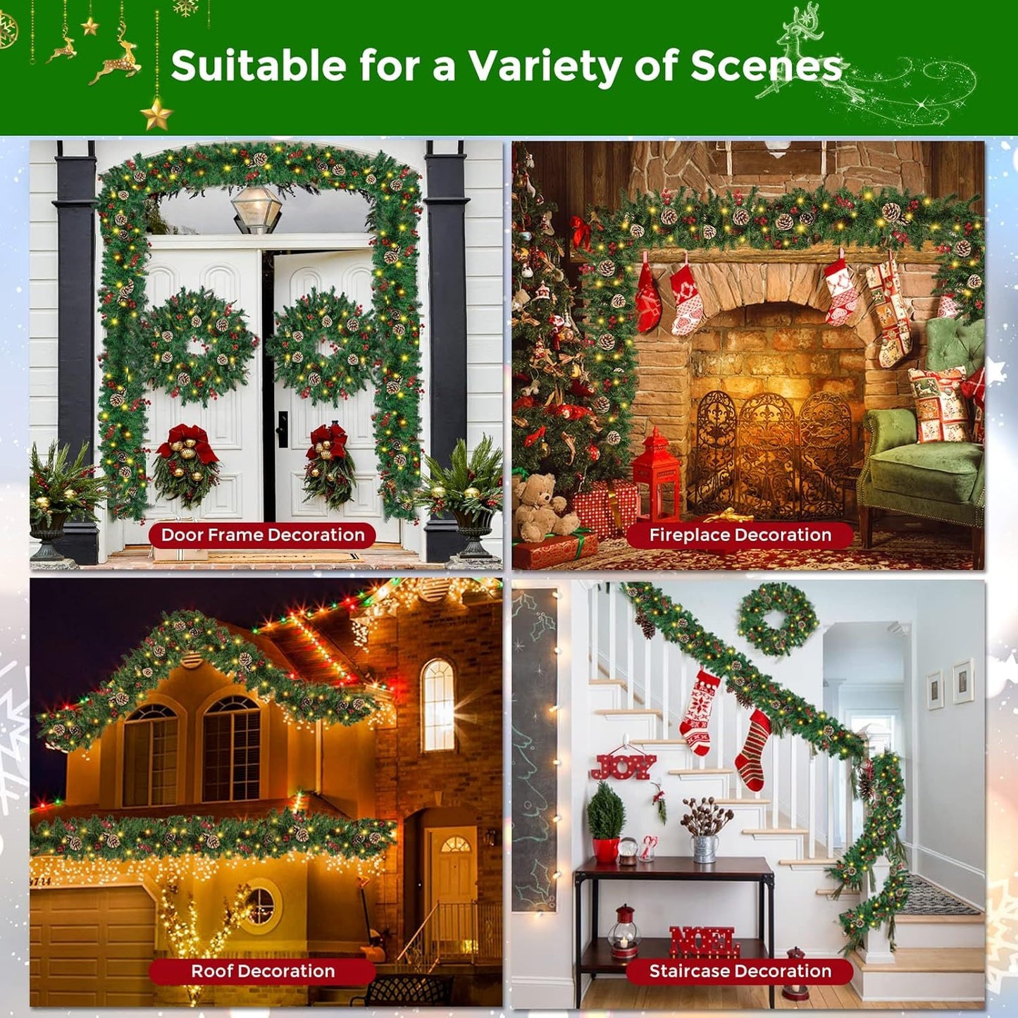 12FT Christmas Garland With Assorted Decor - Build Wreaths Or Lay Flat, Festive Must - Have