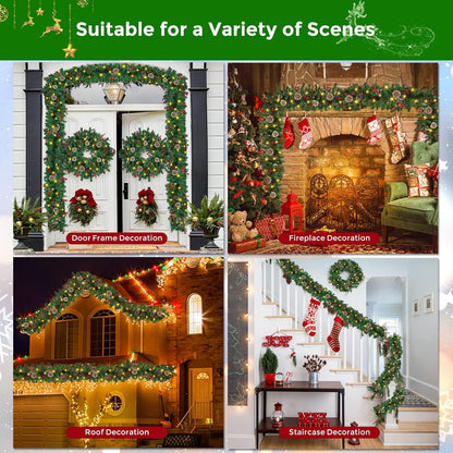 12FT Christmas Garland With Assorted Decor - Build Wreaths Or Lay Flat, Festive Must - Have