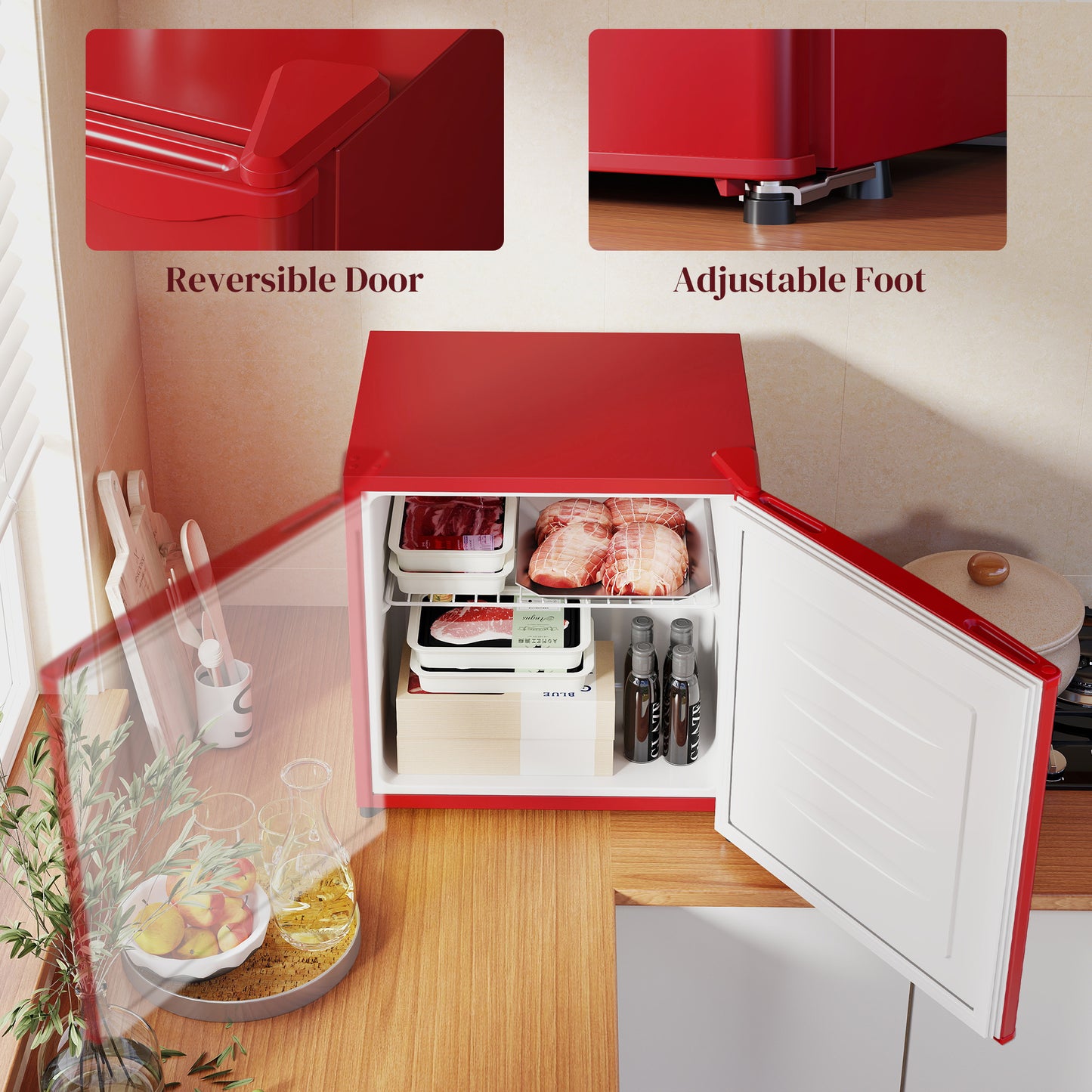 US Local 1.1 Cu.Ft Countertop Mini Freezer, Compact Upright Freezer With Removable Shelves, Red