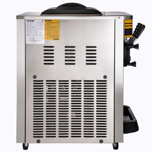 Commercial Ice Cream Maker, 22-30L H Yield, 2350W Countertop Soft Serve Machine W 2x6L Hopper 2L Cylinder LCD Panel Puffing Shortage Alarm, Silver