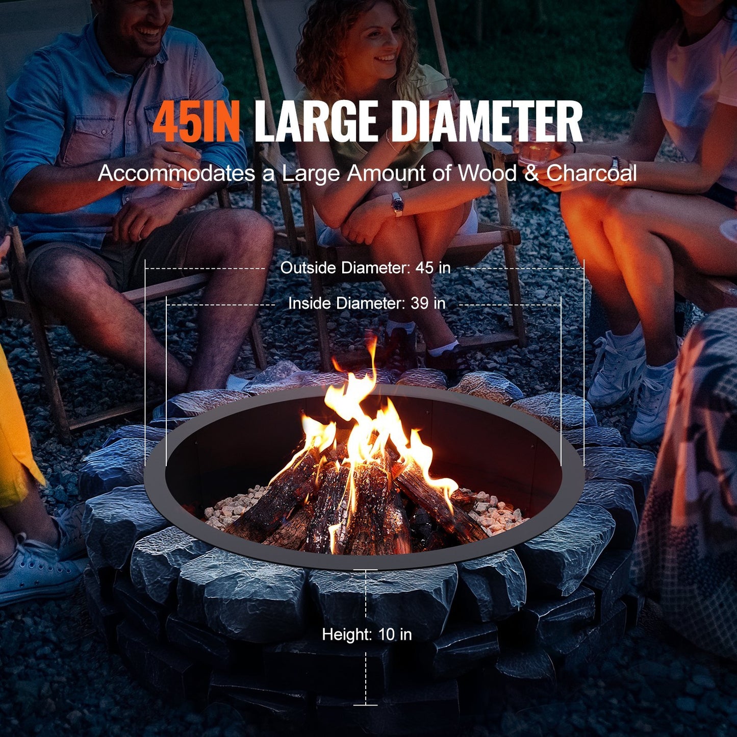 US Local VEVOR Fire Pit Ring Round 45 Inch Outer Steel Liner DIY Campfire Ring Firepit