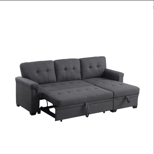 US Local Dark Gray Linen Reversible Sleeper Sectional Sofa With Storage Chaise