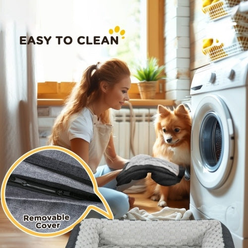 UK Local PawHut Calming Dog Bed Pet Mattress W Removable Cover, Anti-Slip Bottom, For Medium Dogs, 90L X 69W X 21Hcm - Charcoal Grey