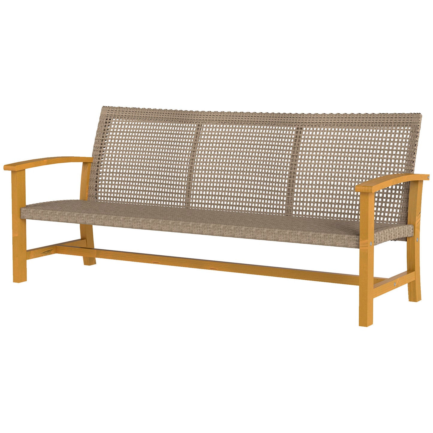 US Local 3-Seat Wicker Outdoor Couch Patio Sofa, Acacia Wood Patio Furniture With Steel Seat Armrests, Capacity, Teak