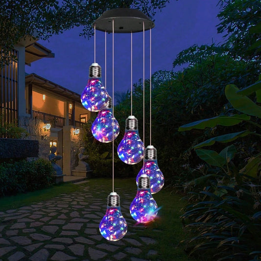 US Local Colorful LED Solar Wind Chimes 21.6inch Light Bulb Shape Mobile Hanging Wind Chime Outdoor Waterproof Decorative Solar Powered Lights For Porch Deck Garden Patio Balcony Decor