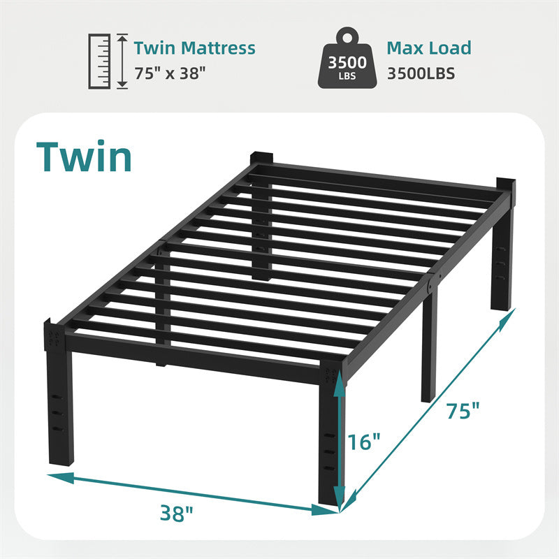 US Local Classic Iron Bed Frame Mattress Under Bed Storage No Box Spring Needed Singe Full Queen King Size Black