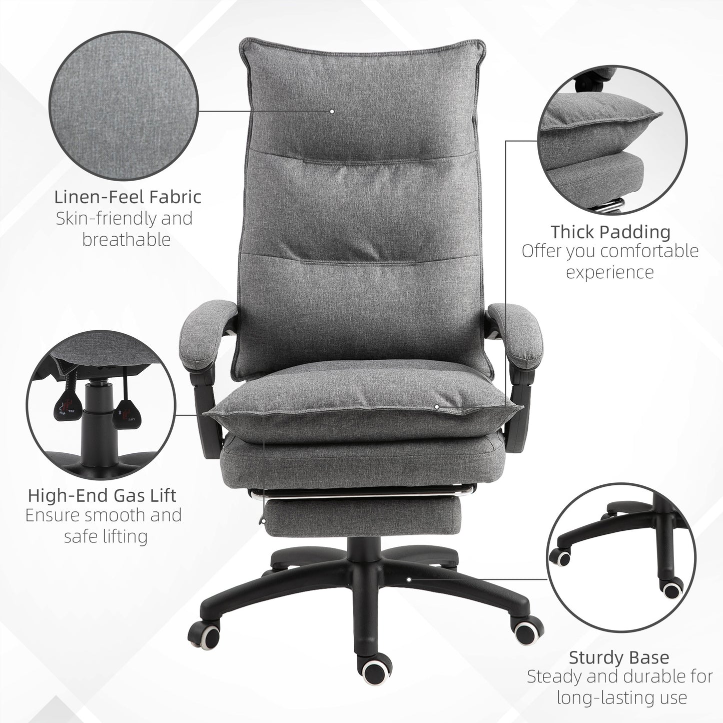 US Local Vinsetto Executive Office Chair, 360 Swivel, Adjustable Recliner With Retractable Footrest, Gray