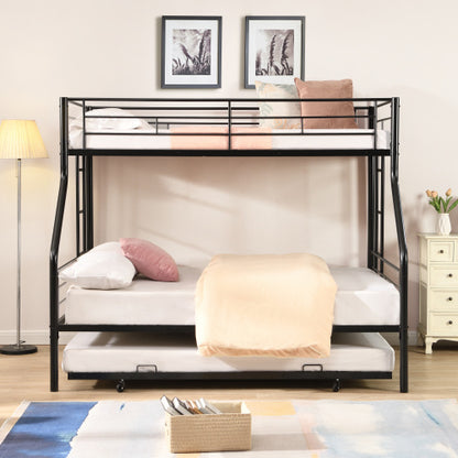 US Local Twin Over Full With Trundle Metal Bunk Bed , No Box Spring Needed, Easy Assemble