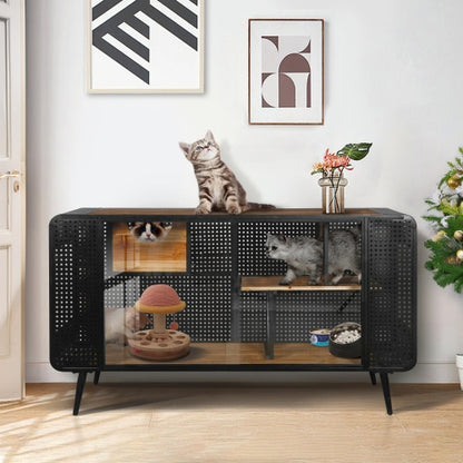 US Local Spacious Cat Houses With Tempered Glass Are Suitable For Living Rooms, Hallways, Dens, And Other Spaces