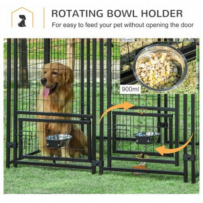 US Local Outdoor Kennel With Rotating Bowl Rack, Walk-in Pet Playpen, Welded Wire Steel Dog Pen, With Waterproof And UV Resistant Awning