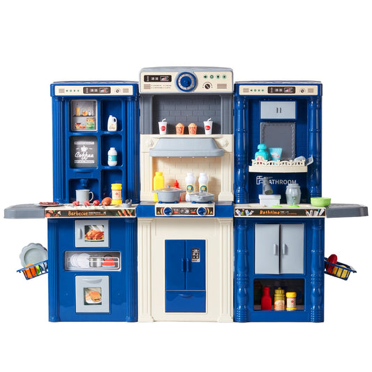 US Local Christmas Gift VEVOR Kitchen Playset Kids Pretend Cooking Play Toy 74 Piece Accessories Blue