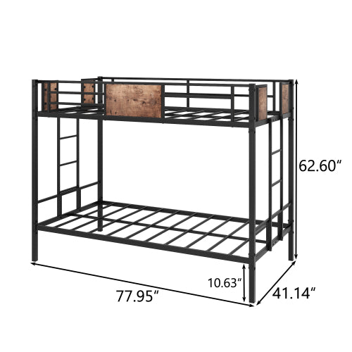 US Local Twin Over Twin Size Metal Bunk Bed With Double Safety Guard Rails, Heavy Duty, Space-Saving Design, Steel Bed For School, Bedroom