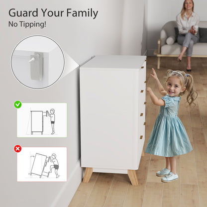 US Local 4 Drawer Double Dresser For Bedroom, Fluted Chest Of Drawers With Gold Finger Pulls And 4 Wood Legs, White