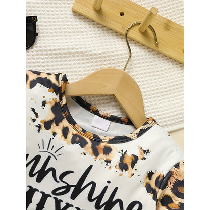 US Local Toddler Girls Fall Winter Outfits Leopard Letter Print Crewneck Long Sleeve Sweatshirt Top & Sweatpant 2 Piece Clothing Set