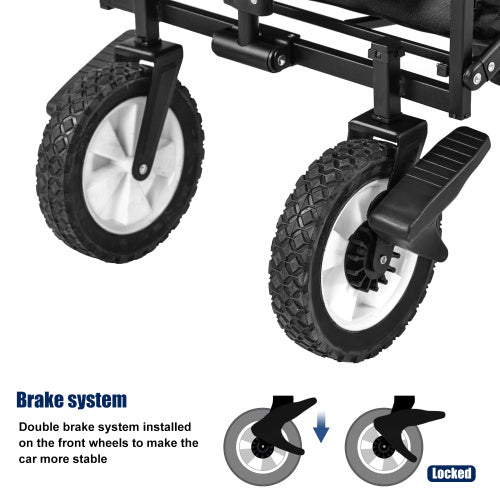 UK Local Garden Cart With Romovable Canopy, Foldable Trolley Wagon 4 Wheels Front Cup Holder Cooler Bag Push Pull Handle Hand Truck Black
