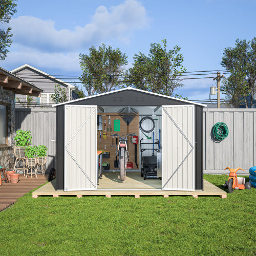 US Local Outdoor Storage Shed 10x12 FT, Utility Metal Tool Storage With Lockable Doors And Updated Frame Structure, Large Metal Garden Shed For Backyard, Patio Lawn, Black