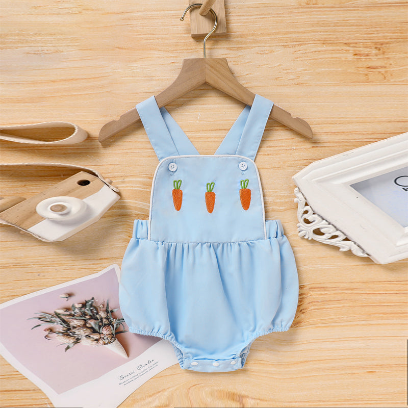 US Local Baby Comfortable Overalls Romper Carrot Embroidery With Adjustable Straps And Snap Closure For Spring Summer