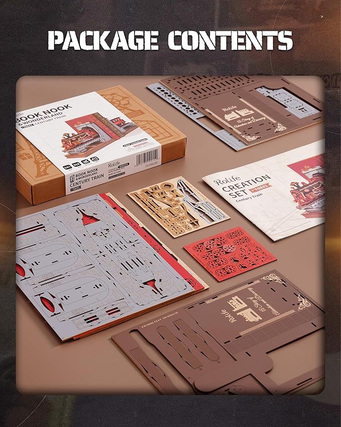 US Local ROBOTIME Book Nook Book Ends Kits Century Train DIY Booknook 3D Wooden Puzzle Model Kit Bookend Bookshelf Decoration Gifts For Adults Kids Teens