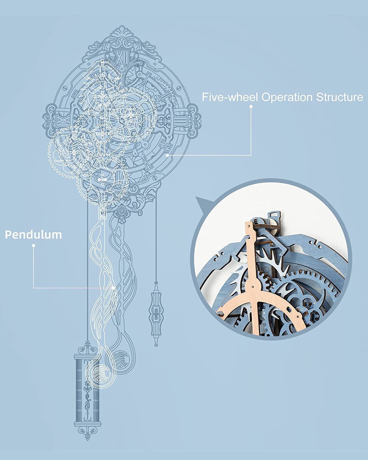 US Local Robotime ROKR 3D Wooden Puzzle Time Art Romantic Notes Wall Clock Model Toys For Children Kids - LC701