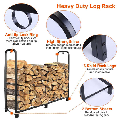 US Local 1 Pc Firewood Log Rack 2500LBS Iron Wood Lumber Storage Stacking Rack 4.03ft Heavy Duty Pile Lumber Storage Holder For Fireplace Firepit