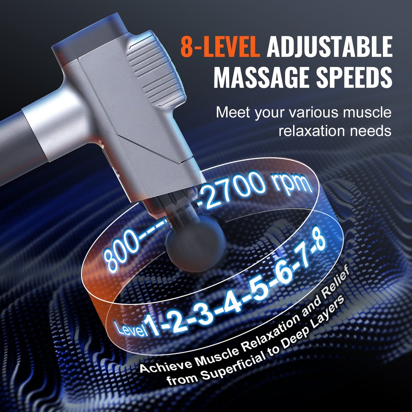 US Local VEVOR Massage Gun Deep Tissue, Percussion Muscle Massager For Athletes - With 8 Speed Levels & 6 Massage Heads, 16V 2500mAh Batteries, Handheld  Massage Gun For Pain Relief, Muscle Relaxation