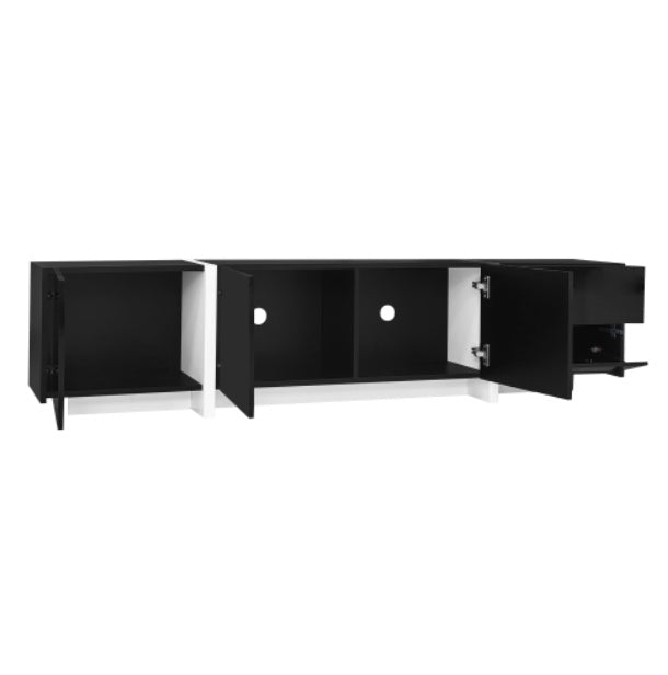 UK Local TV Cabinet, Black High-gloss Cabinet And White Contrasting Table Legs, With Simple Cabinet Doors And Drawers.