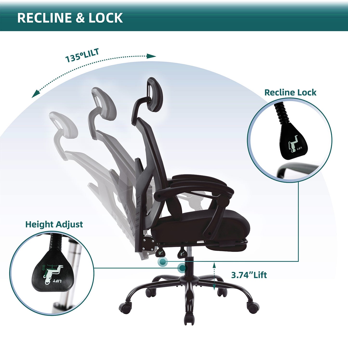 US Local Retractable Footrest Ergonomic Swivel Office Chair With Lumbar Support Pillow And Padded Armrests
