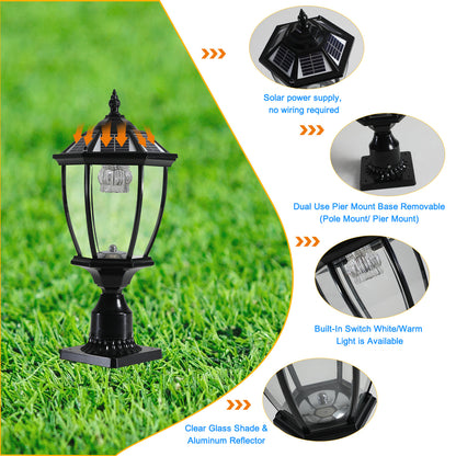 Black Solar Powered LED Outdoor Lantern, Vintage Garden Light With Elegant Glass Design For Pathways, Yards, And Patios 2-Pack