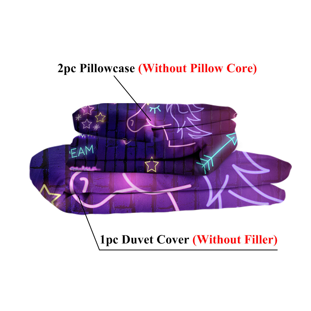 US & UK Local Star Bedding Neon  Pattern 3 Piece Black Duvet Cover Set