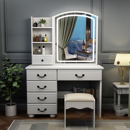US Local Vanity Desk With Mirror & Lights, Makeup Table Set