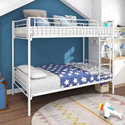 US Local Twin-Over-Twin Bunk Bed With Metal Frame And Ladder, Space-Saving Design,White