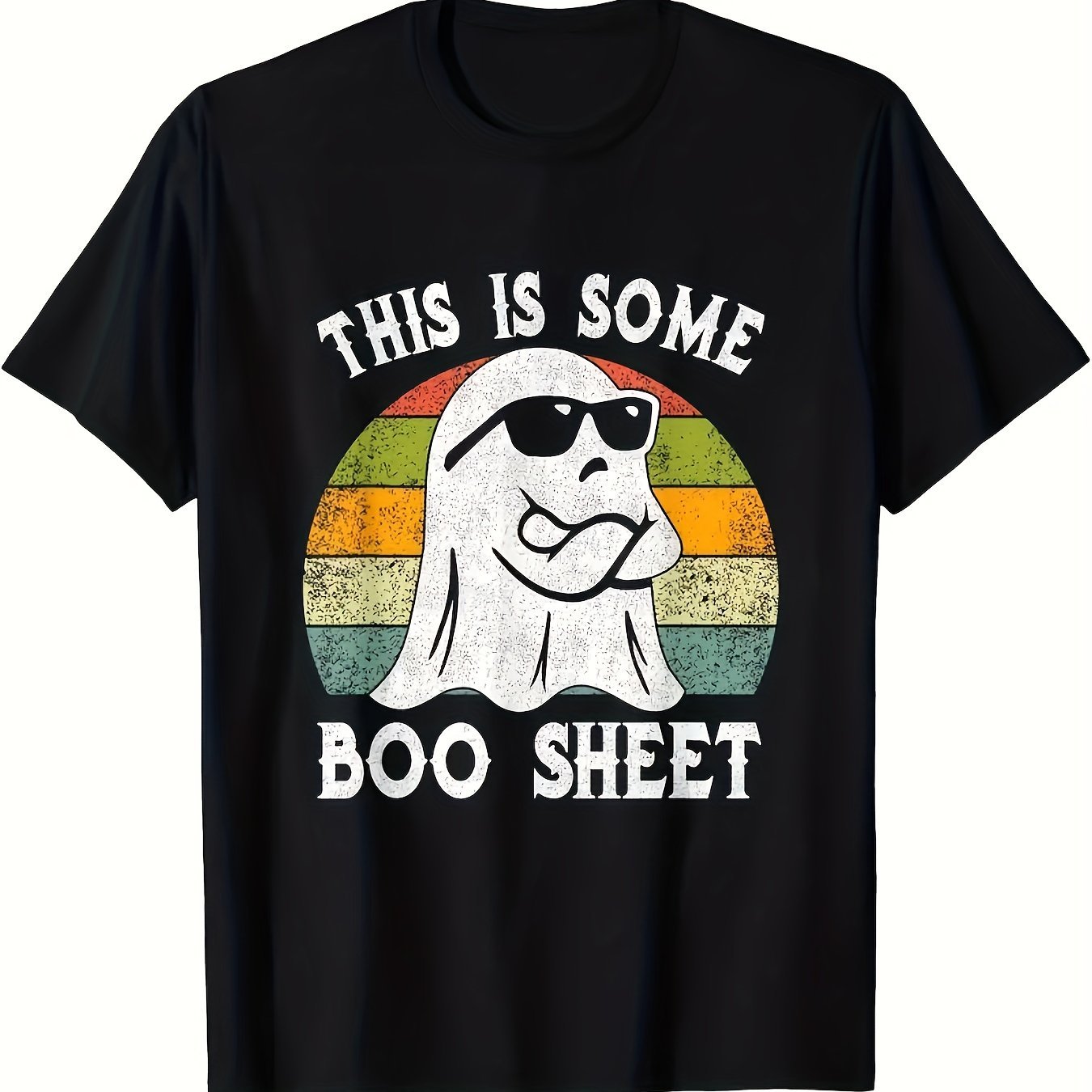 This Is A Men's Casual Round Neck Plus Size T-shirt With The Words BOO SHEET Printed On It, Making It The Perfect Choice For Halloween Gifts