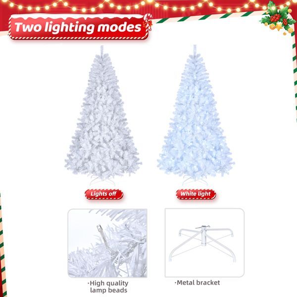 US Local FCH 7ft 1346 Branches Automatic Tree Structure PVC Material 500 Lights Cool Color 8 Modes Christmas Tree White