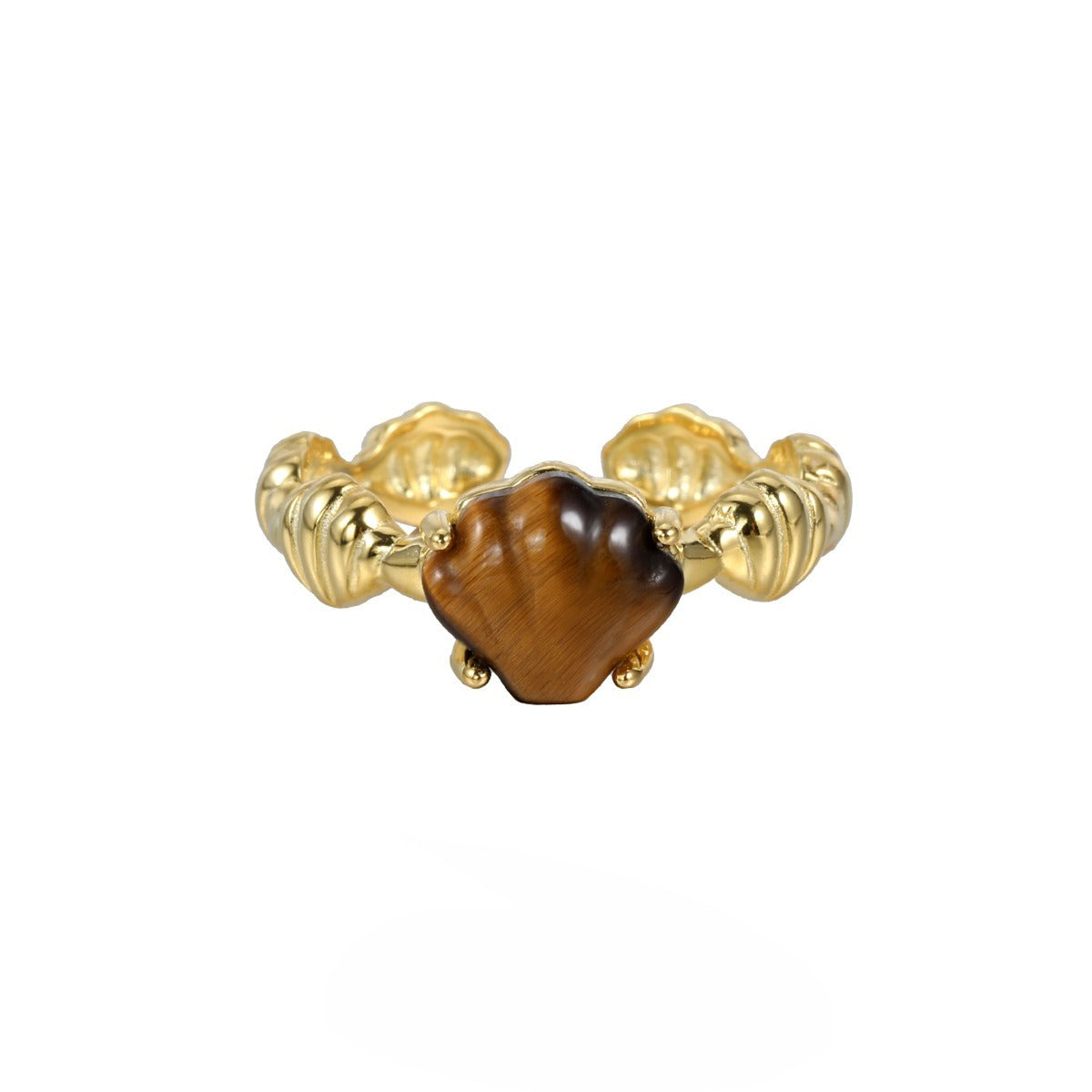 Shell White Shell Tiger Eye Cold Style Personality High Sense Ring