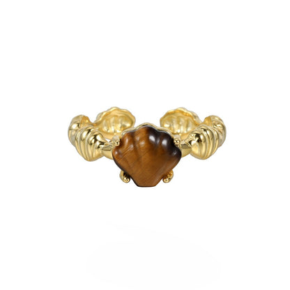 Shell White Shell Tiger Eye Cold Style Personality High Sense Ring